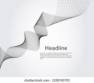 Blur gray gradient background of fantasy wavy lines dots ribbon with space place for your text. Tech graphic image template. Abstract vector Illustration eps 10 for your business brochure