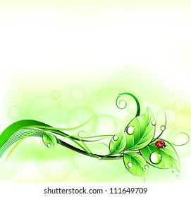 Blur green background with ladybirth. Vector