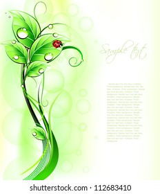 Blur green background with ladybirth. Vector
