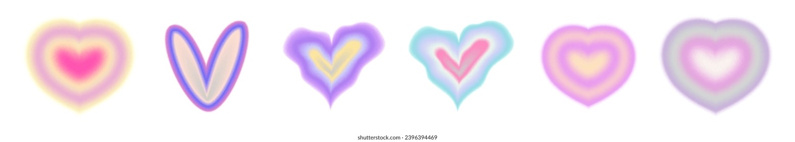 Blur Heart set tunnel gradient y2k. Aesthetic gradient with heart shape for valentines day. Vector illustration