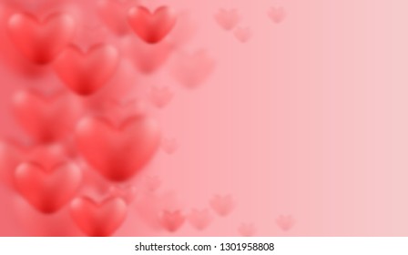 Blur heart shape flying on pink background with copy space.Vector illustration, love background design for Valentine 's day, Mother 's day, Happy Women 's day, greeting and invitation card.