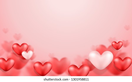 Blur heart shape flying on pink background with copy space.Vector illustration, love background design for Valentine 's day, Mother 's day, Happy Women 's day, greeting and invitation card.