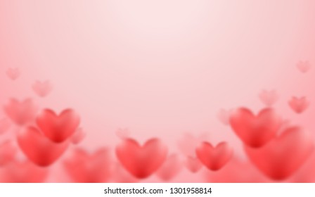 Blur heart shape flying on pink background with copy space.Vector illustration, love background design for Valentine 's day, Mother 's day, Happy Women 's day, greeting and invitation card.
