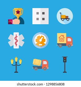 blur icons set with street light, hospital and transportation vector set