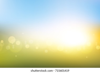 Blur landscape & shining sun background. Abstract design. Vector illustration