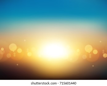 Blur landscape & shining sun background. Abstract design. Vector illustration
