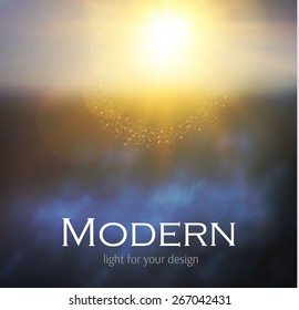 Blur landscape with shining sun. Vector illustration