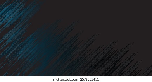 Blur luminous rays. Glowing neon banner. Cyber flare. Defocused ultraviolet navy blue color light lines motion on dark black futuristic abstract background.