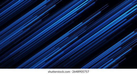 Desfocar raios luminosos. Banner de néon brilhante. Ciberexacerbação. Desfocado ultravioleta azul marinho cor luz linhas movimento em preto escuro futurista. fundo vetorial