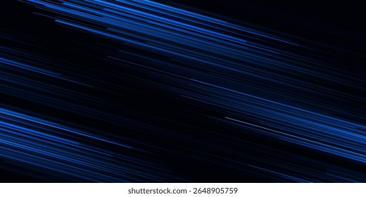 Desfocar raios luminosos. Banner de néon brilhante. Ciberexacerbação. Desfocado ultravioleta azul marinho cor luz linhas movimento em preto escuro futurista. fundo vetorial