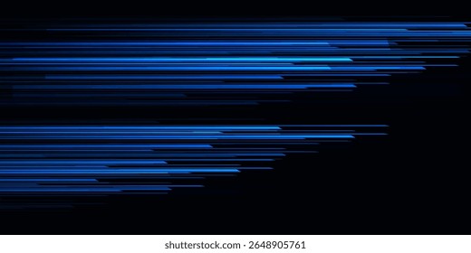 Desfocar raios luminosos. Banner de néon brilhante. Ciberexacerbação. Desfocado ultravioleta azul marinho cor luz linhas movimento em preto escuro fundo abstrato futurista.