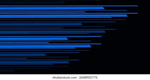 Desfocar raios luminosos. Banner de néon brilhante. Ciberexacerbação. Desfocado ultravioleta azul marinho cor luz linhas movimento em preto escuro fundo abstrato futurista.
