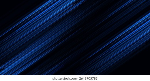 Desfocar raios luminosos. Banner de néon brilhante. Ciberexacerbação. Desfocado ultravioleta azul marinho cor luz linhas movimento em preto escuro futurista. fundo vetorial