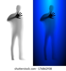 Blur male silhouette asking for help. White and blue variations.  