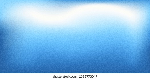 Blur morning sky gradient. Gradation blue background with noise. Grainy abstract backdrop sea water. Ocean wave horizontal banner. Vector summer calm cover illustration.