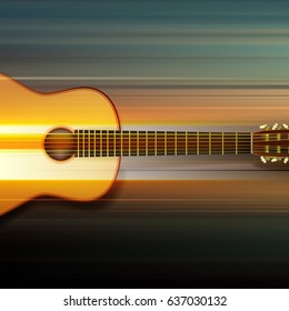 blur music background with acoustic guitar on gray