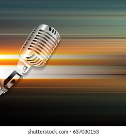 blur music background with retro microphone on gray