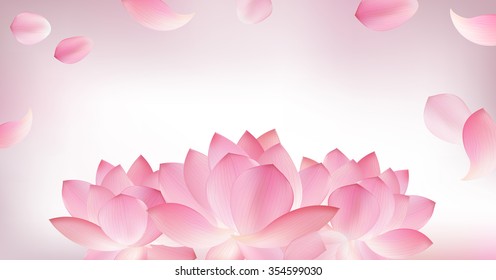 Blur pink panoramic background with pink petal of lotus and flower editable on blur background