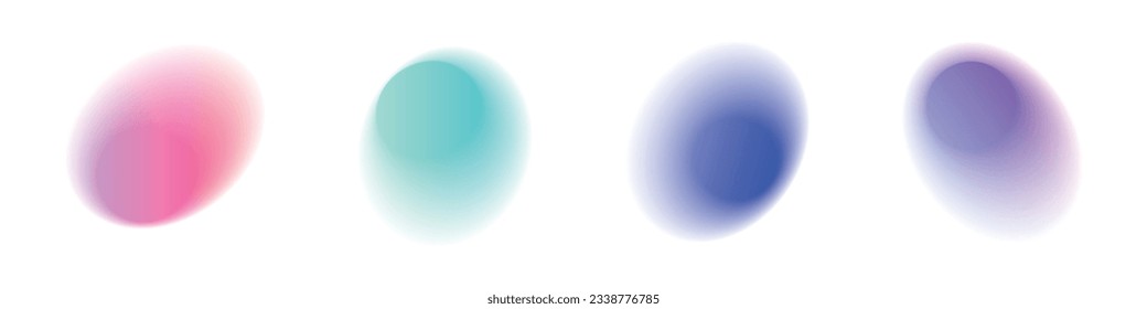 Blur round shapes, color gradation and light. Soft and gradient effects. Vector illustrations isolated on white background.