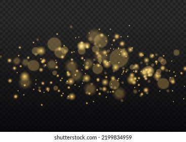 Blur sparks and golden stars sparkle shine with special light. Fine, shiny dust bokeh particles fall off slightly. Blurred lights isolated on transparent background. Christmas concept. Vector