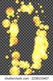 Blur Spot Background Transparent Vector. Dot Bright Design. Light Template. Gold Ball Year Illustration. Yellow Neon.
