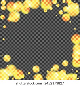 Blur Spot Background Transparent Vector. Flare Overlay Design. Pattern Card. Yellow Confetti Stardust Template. Golden Glamour.