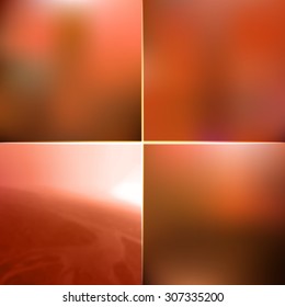 Blur vector autumn orange backgrounds set. De focused retro design with lighting effects. Abstract nature web banners collection.