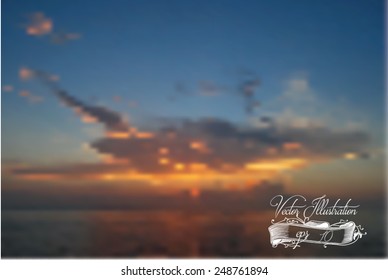 Blur vector illustration. Natural landscape with sunset.
