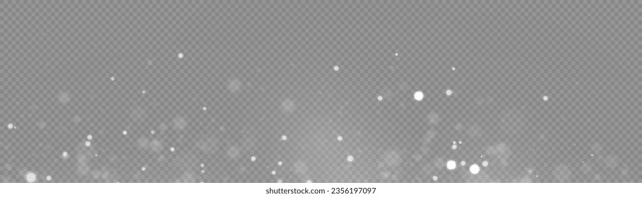 Blur white sparks and glitter special light effect. Fine, shiny bokeh dust particles fall off slightly. Defocused silver sparkle, stars and blurry spots. Magical effect of flickering lights. Vector.