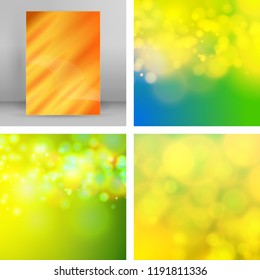 Blur yellow green gradient background wiht Futuristic bright glow lighting bokeh circles & space place for text. Graphic image template. Modern design abstract vector illustration eps 10 for brochure