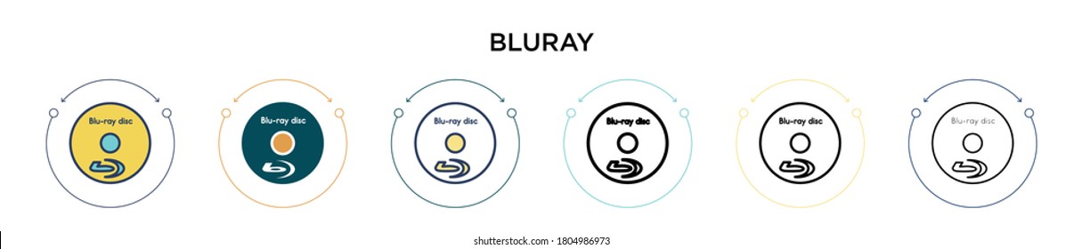 Bluray icon in filled, thin line, outline and stroke style. Vector illustration of two colored and black bluray vector icons designs can be used for mobile, ui, web