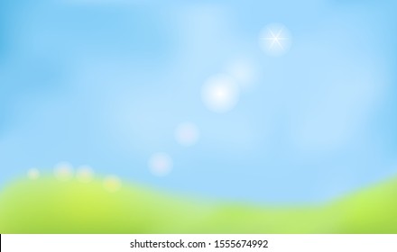 Blured abstract background. Green and blue colors. Looks like defocused sky and meadow. Circular bokeh. Vector