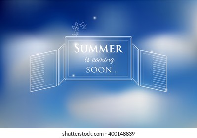 blured background with sky and text about summer is coming