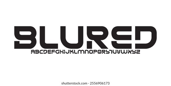 Blured, modern abstract digital tech font. Logo creative font, type, technology, movie, digital, music, movie. Font and illustration in vector format.
