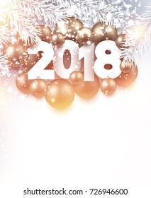 Blurred 2018 New Year background with Christmas balls. Vector illustration.