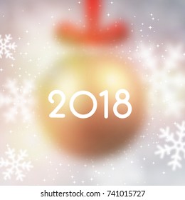 Blurred 2018 Neujahrskarte mit goldenem Weihnachtsball. Vektorgrafik.