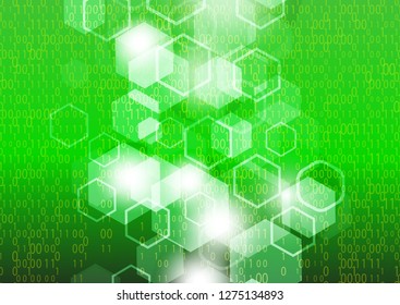 Blurred abstract background. Design of hexagons, numbers, numbers, code. Background with concept of technology, motion and communication, innovation and new business. - Vector graphics