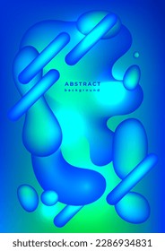 Blurred abstract background. Liquid effect. Templates with gradient bubbles. Volumetric flowing blue and green neon colors. Futuristic gradient shapes for music poster, cover, banner, placard.