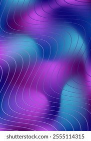 Blurred abstract background with waves and lines. Mesh gradient. Standard poster size. Colorful, pink, blue, purple. Background for banner, brochure, booklet