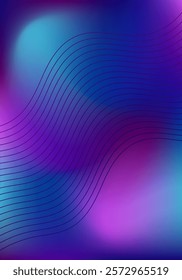 Blurred abstract background with waves and lines. Mesh gradient. Standard poster size. Colorful, pink, blue, purple. Background for banner, brochure, booklet