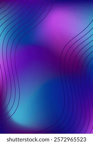 Blurred abstract background with waves and lines. Mesh gradient. Standard poster size. Colorful, pink, blue, purple. Background for banner, brochure, booklet