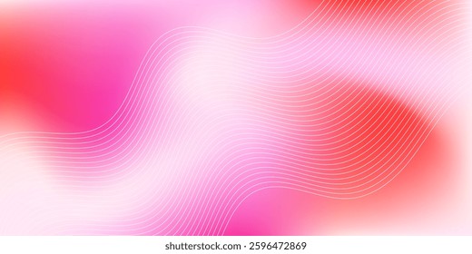 Blurred abstract background with waves. Mesh gradient. Standard banner size. Background for poster, brochure, booklet. Colorful, pink, red, white gradient. Unicorn