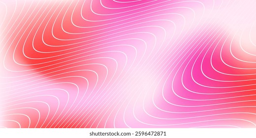 Blurred abstract background with waves. Mesh gradient. Standard banner size. Background for poster, brochure, booklet. Colorful, pink, red, white gradient. Unicorn