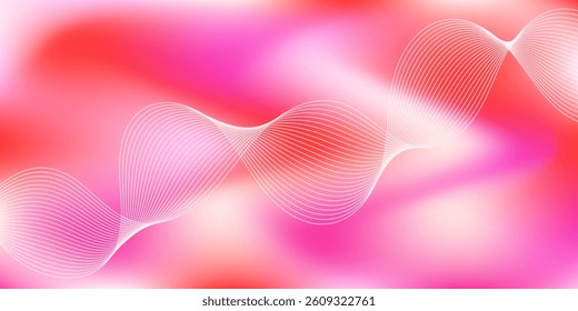 Blurred abstract background with waves. Mesh gradient. Standard banner size. Background for poster, brochure, booklet. Colorful, pink, red, white gradient. Unicorn