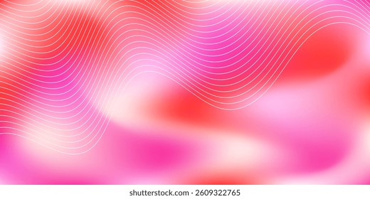 Blurred abstract background with waves. Mesh gradient. Standard banner size. Background for poster, brochure, booklet. Colorful, pink, red, white gradient. Unicorn