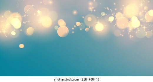 Blurred abstract blue background with luxurious glittering golden light. for various festival decorations golden bokeh abstract background