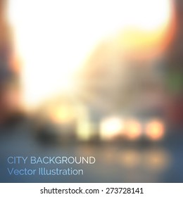 Blurred abstract urban background with defocused lights. Vector illustration