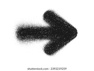 Blurred arrow, grain texture and noise distressed effect. Rounded grunge shape. Dotted print symbol. Vector illustration.