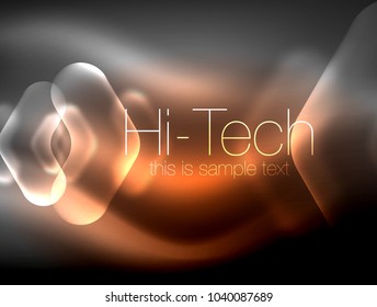 Flechas borrosas en el espacio oscuro. Pentadores de neón, diseño brillante de vidrio, fondo tecno resplandeciente abstracto, banner web, ilustración vectorial
