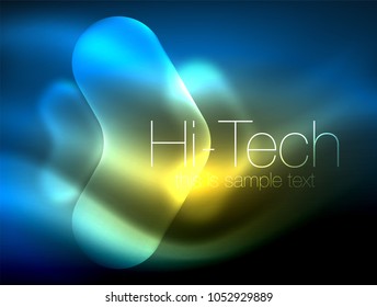 Flèches floues dans l'espace sombre. Pointeurs en néon, création en verre brillant, arrière-plan abstrait techno brillant, bannière Web, illustration vectorielle